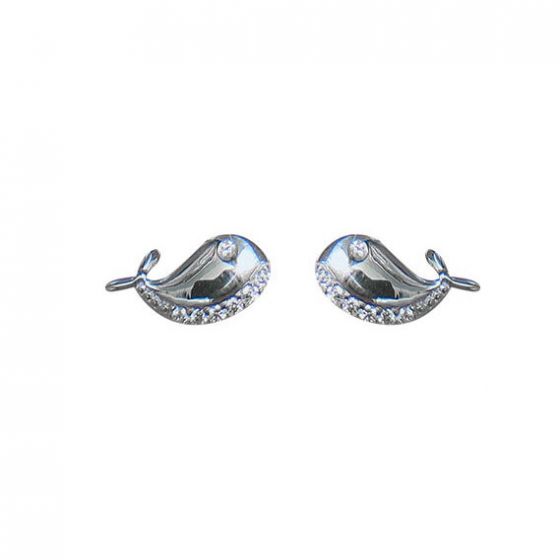 Cute Mini CZ Little Whale 925 Sterling Silver Stud Earrings