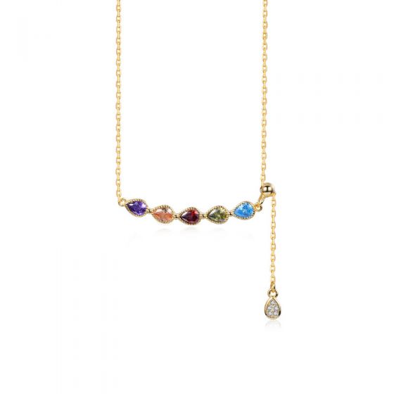 Colorful Waterdrop Zircon Smile 925 Sterling Silver Necklace