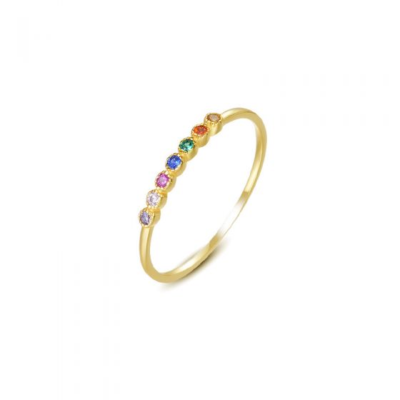 Graduation Colorful Rainbow CZ Round 925 Sterling Silver Ring