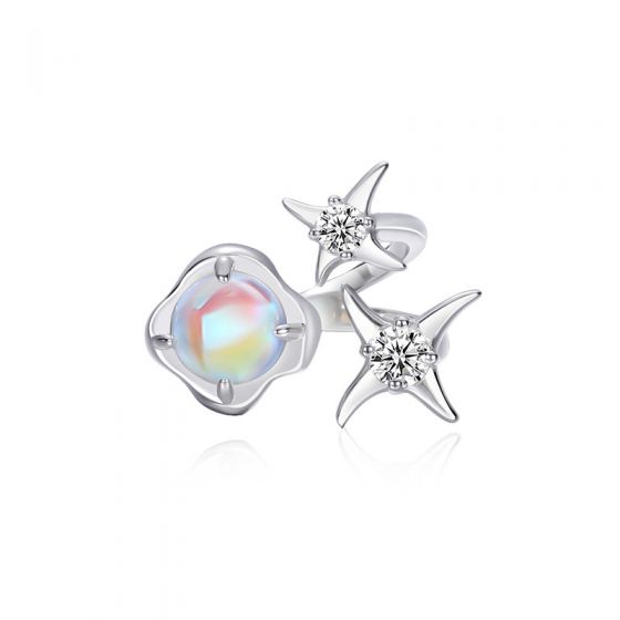 Colorful Round  Zircon Celestial Star 925 Sterling Silver Adjustable Ring
