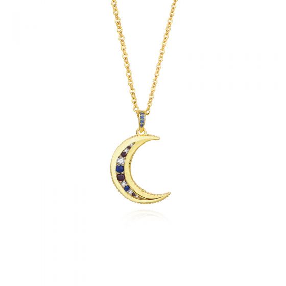 Friend's CZ Crescent Moon Casual 925 Sterling Silver Necklace