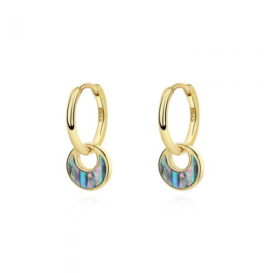 Fashion Created Turquoise Abalone Shell Crescent Moon Circle 925 Sterling Silver Hoop Dangling Earrings