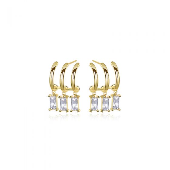 Fashion Geometry Baguette CZ Triple Lines 925 Sterling Silver Dangling Earrings