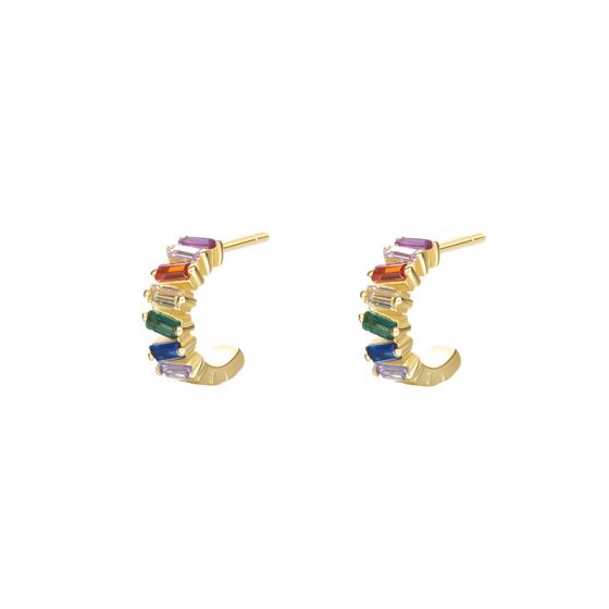Colorful CZ Baguette C Shape 925 Sterling Silver Stud Earrings