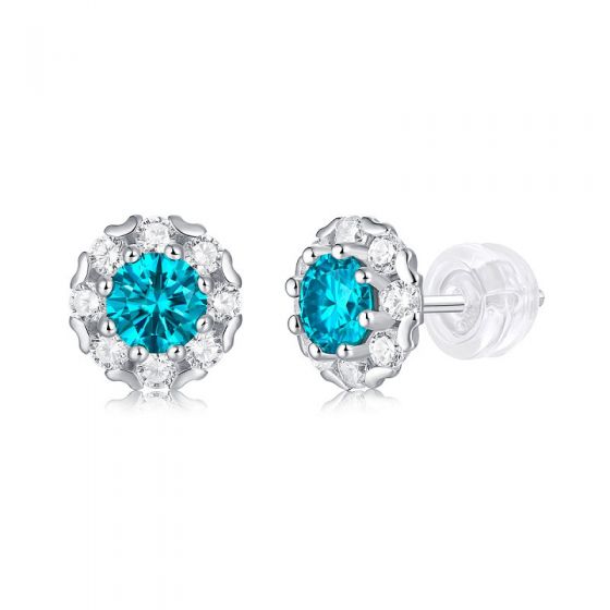Fshion Blue Moissanite Cubic Zirconia Snowflake 925 Sterling Silver Stud Earrings