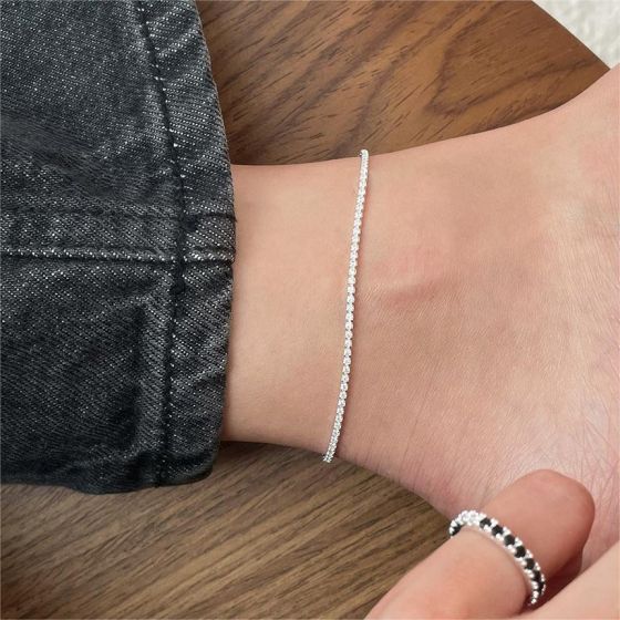 Girl Micro Setting CZ Lines 925 Sterling Silver Anklet