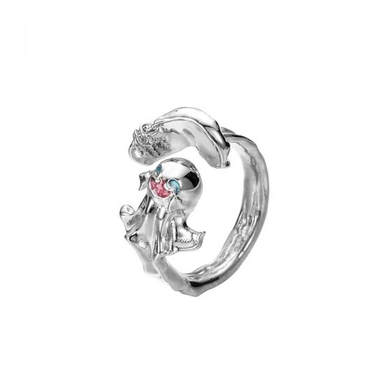 Halloween Magic Hat Ghost Wave 925 Sterling Silver Adjustable Ring