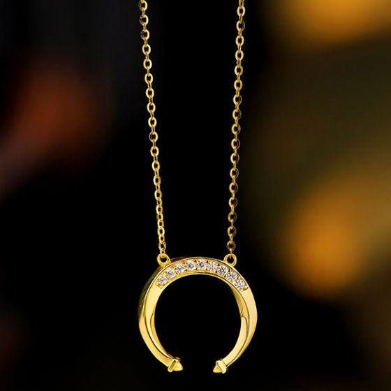 Women CZ Crescent Moon Gift 925 Sterling Silver Necklace