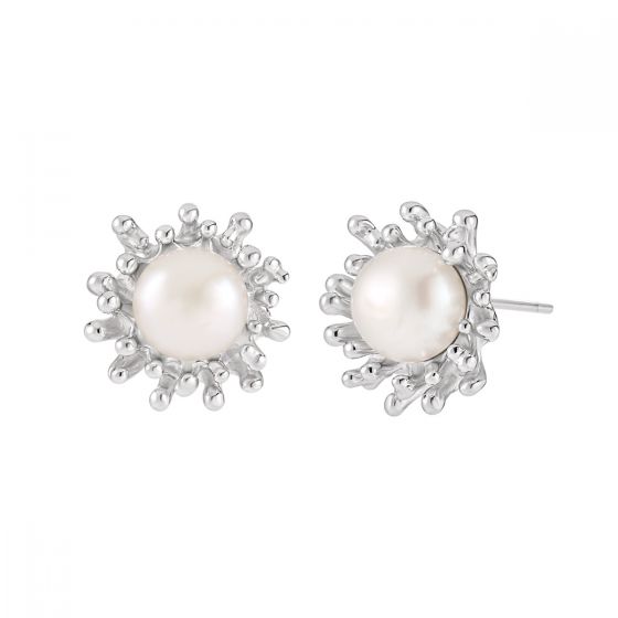 Girl Round Natural Pearl Sunshine 925 Sterling Silver Stud Earrings