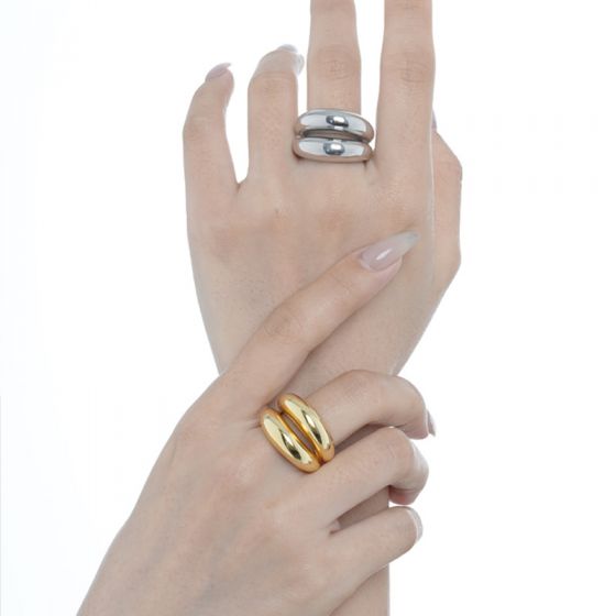 Modern Double Layers Geometry Glossy 925 Sterling Silver Adjustable Ring