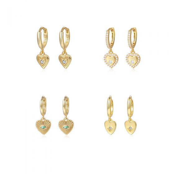 Women Elegant CZ Heart 925 Sterling Silver Dangling Earrings