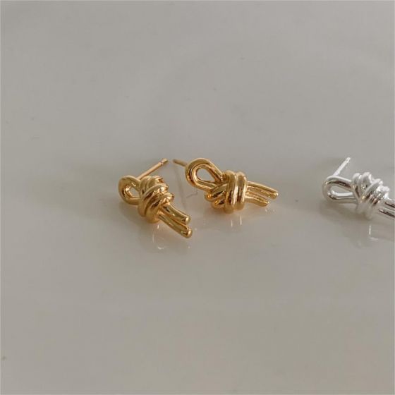 Fashion Causal Lines Knot 925 Sterling Silver Stud Earrings