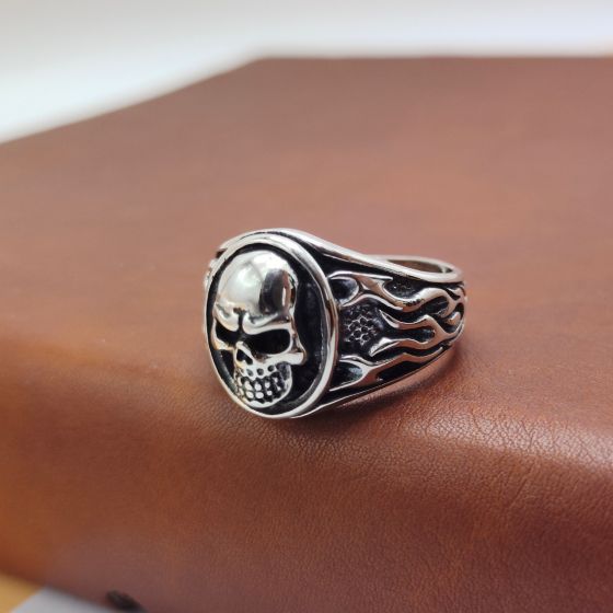 Vintage Men's 925 Sterling Silver Skull Head Adjustable Ring