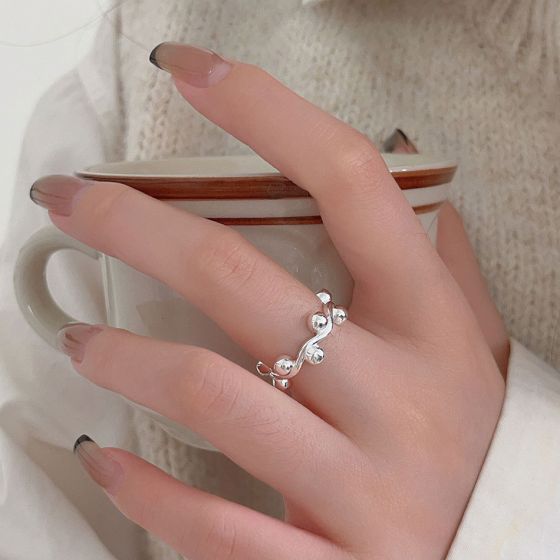 Fashion Irregular Round Beads 925 Sterling Silver Adjustable Ring