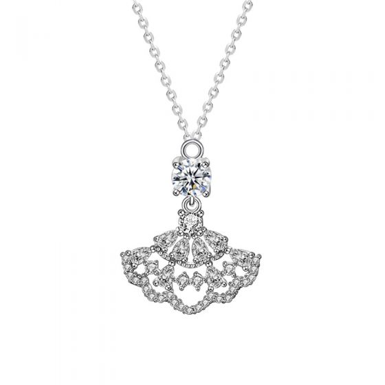 Girl Hollow Moissanite CZ Skirt 925 Sterling Silver Necklace