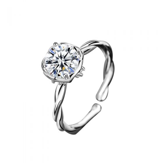 Geometry Moissanite CZ Twisted 925 Sterling Silver Adjustable Ring