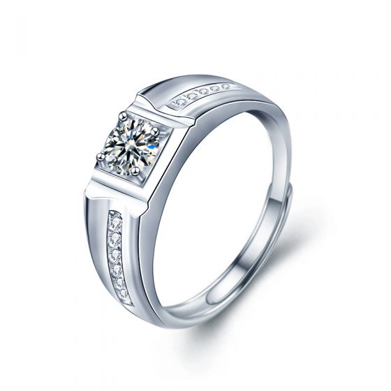 Men's Square Moissanite CZ Geometry925 Sterling Silver Adjustable Ring