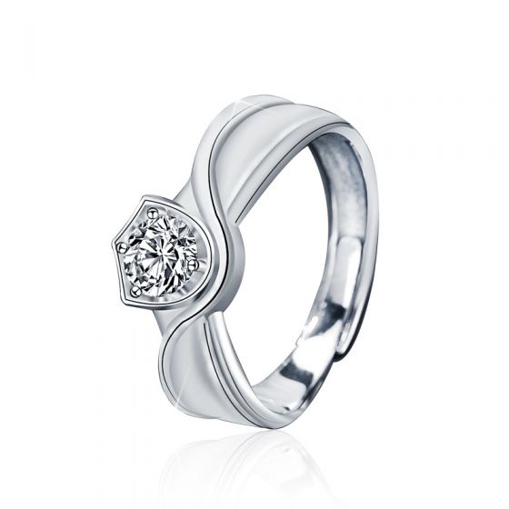 Wedding Moissanite CZ Princess CZ Crown Knight 925 Sterling Silver Adjustable Couple Ring