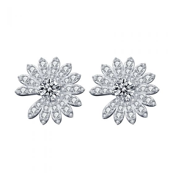 Beautiful Moissanite CZ Daisy Flowers 925 Sterling Silver Stud Earrings