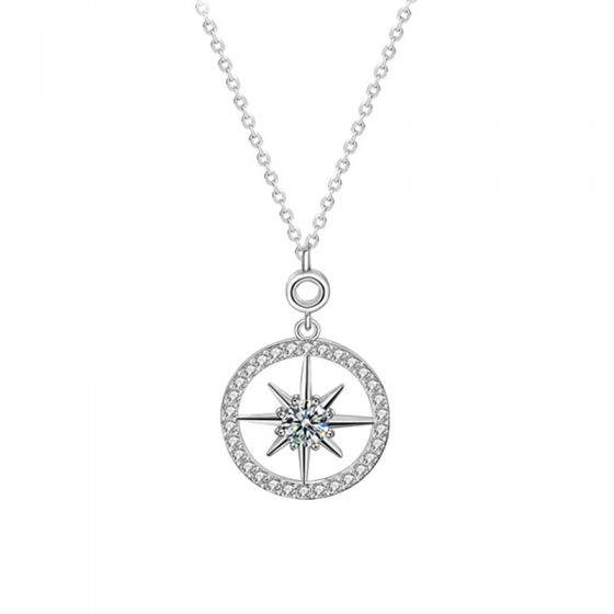 Classic Moissanite CZ Octopus Star Circle Border 925 Sterling Silver Necklace