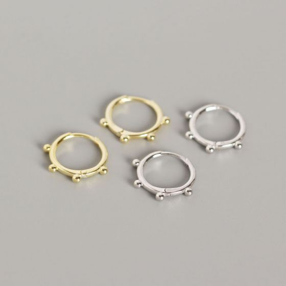 Simple Four Round Mini Balls Circle 925 Sterling Silver Hoop Earrings
