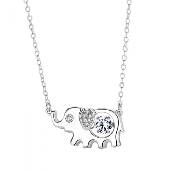 Cute Dancing CZ Elephant Animal 925 Sterling Silver Necklace