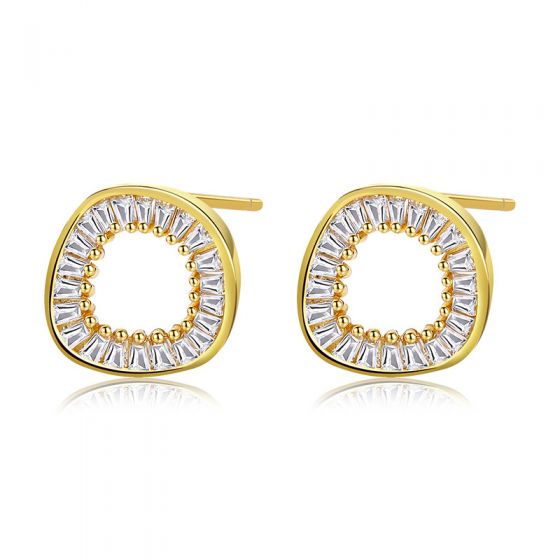 Geometry CZ O Shape Circles 925 Sterling Silver Stud Earrings