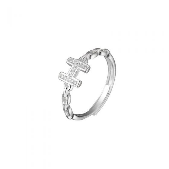 Holiday CZ H Letters Hollow Chain Beads Multi Layers925 Sterling Silver Adjustable Ring