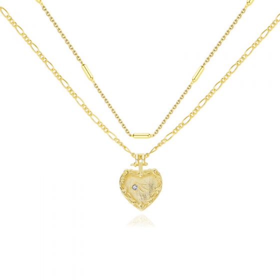 Promise Double Layers Irregular Heart CZ 925 Sterling Silver Necklace