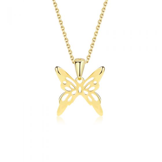 Women Hollow Flying Butterfly 925 Sterling Silver Necklace