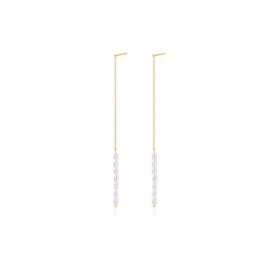 Elegant Mini Oval Shell Pearls Tassels 925 Sterling Silver Thread Dangling Earrings
