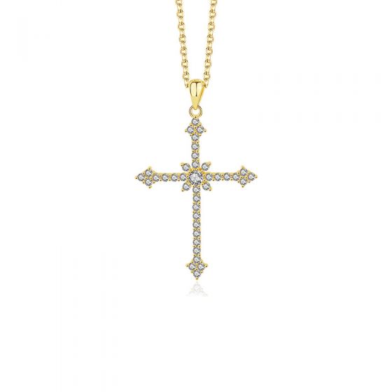 Classic Micro Setting CZ Cross 925 Sterling Silver Necklace