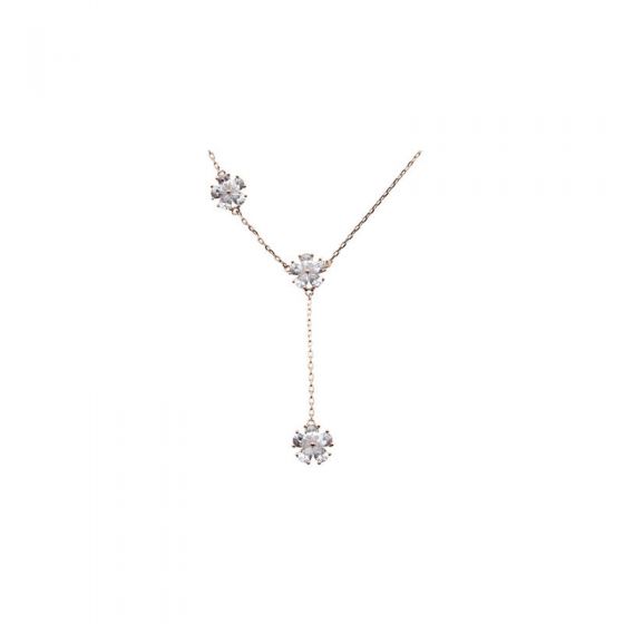 Women Beautiful Three Flowers Y Shape 925 Sterling Silver Necklace