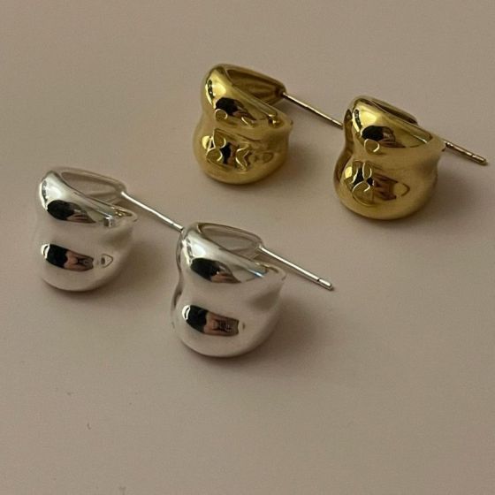 Office C Shape Wide 925 Sterling Silver Stud Earrings