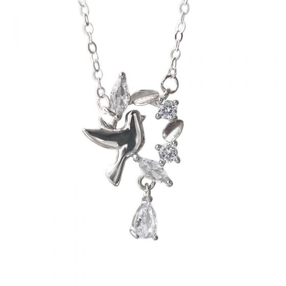 Lady Wheat Peace Pigeon Bir Garland 925 Sterling Silver Necklace