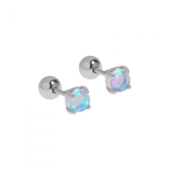 Cute Mini Round Natural Opal 925 Sterling Silver Stud Earrings