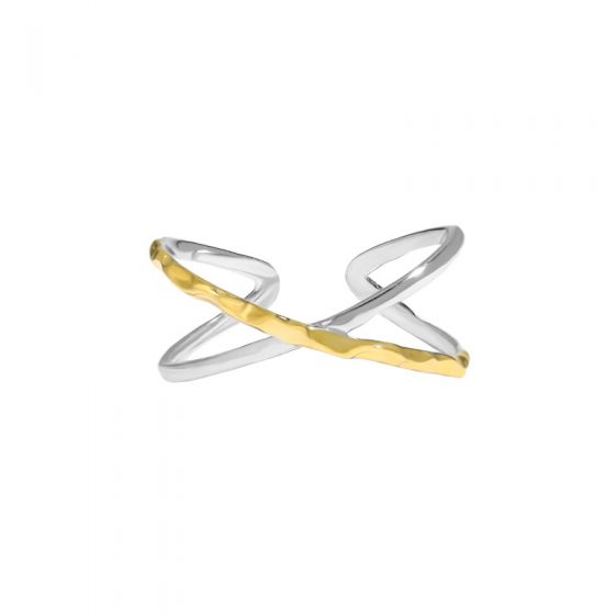 Modern Silver Gold Cross X Shape 925 Sterling Silver Adjustable Ring