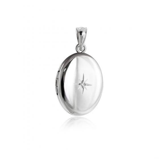Holiday CZ Shining Star Oval 925 Sterling Silver Locket Necklace Pendant