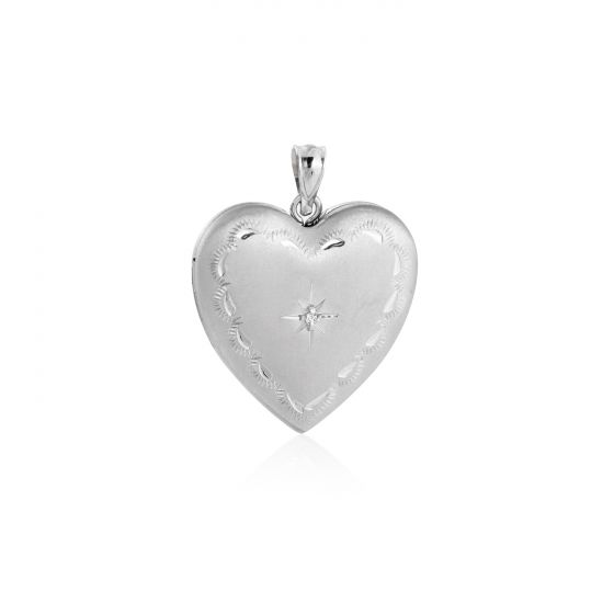 Fashion Heart Shining CZ Star 925 Sterling Silver Locket Pendant