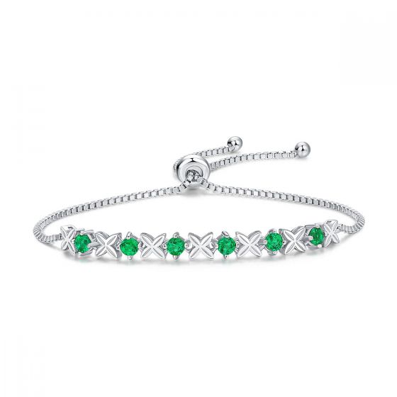 Hot Round Natural Green Jade Four Leaves Clover 925 Sterling Silver Bracelet