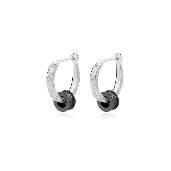 Fashion Black Gold Circle in Circle 925 Sterling Silver Hoop Earrings