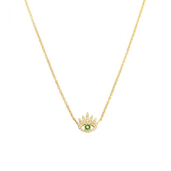 Women Green CZ Devil's Eye 925 Sterling Silver Necklace