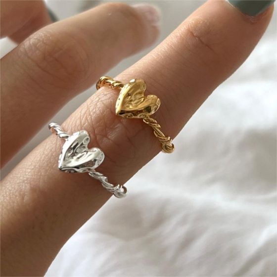 Fashion Irregular Heart Twisted 925 Sterling Silver Adjustable Ring