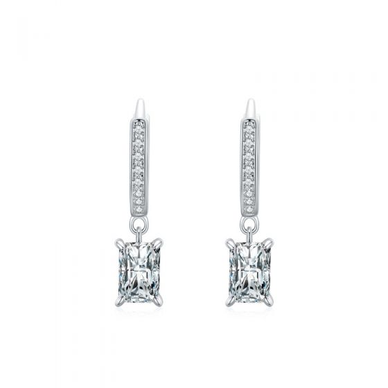 Elegant Women Geometry Baguette 925 Sterling Silver Dangling Earrings