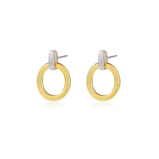 Geometry Double Yellow Gold Silver Circles Cross 925 Sterling Silver Dangling Earrings