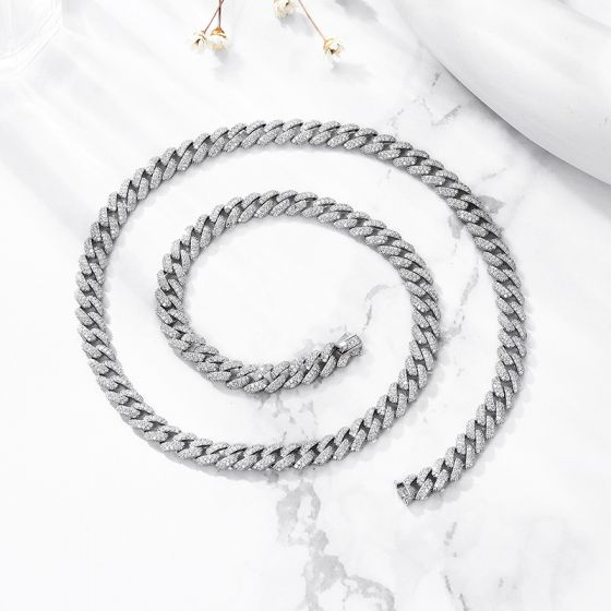 Men's Fashion 50cm - 60cm CZ Hollow Curb Chain 925 Sterling Silver Necklace