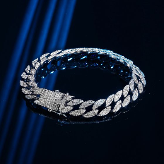 Men's Elegent CZ Hollow Curb Chain 925 Sterling Silver Bracelet