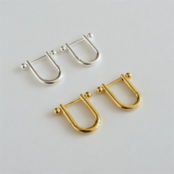 Fashion Letter U Shape Simple 925 Sterling Silver Hoop Earrings