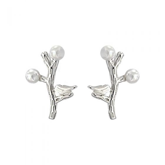 Party Shell Pearls Gold Tree 925 Sterling Silver Stud Earrings