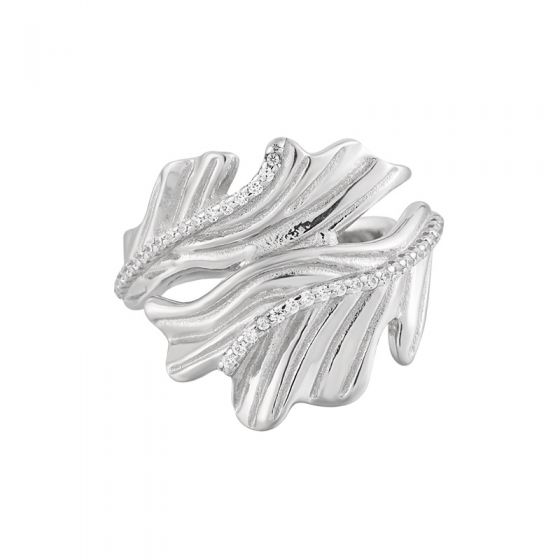 Hot Irregular CZ Feather 925 Sterling Silver Adjustable Ring